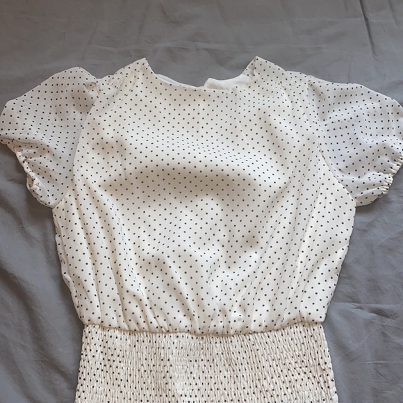 White polka dot smocked bottom dress - Picture 2 of 3